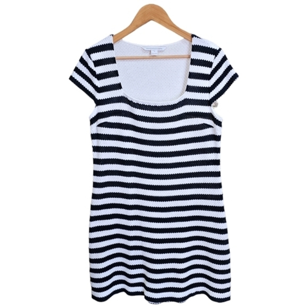 Diane Von Furstenberg Suji Honeycomb Knit Square Neck Striped Dress Size 14 - Picture 3 of 16
